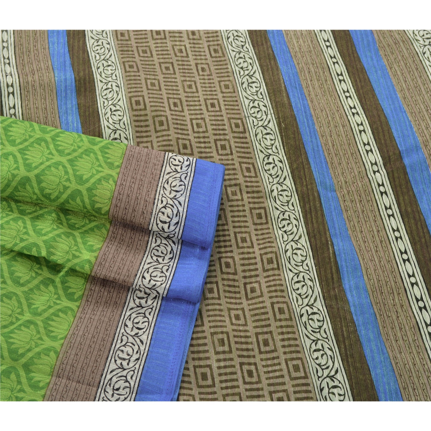 Sanskriti Vintage Handloom Art Silk Saree Block Printed Sustainable Fabric Sari Blouse Piece