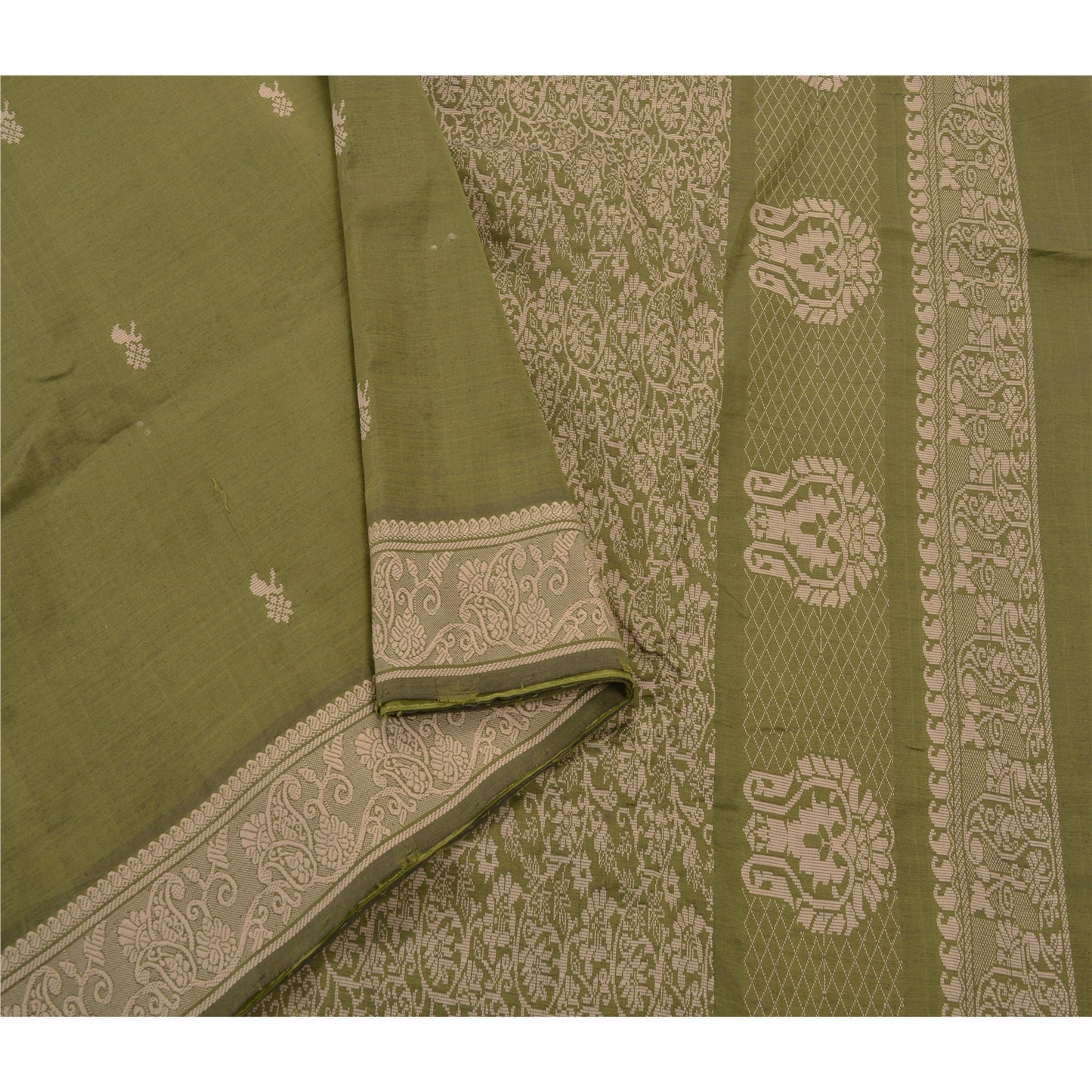 Sanskriti Vintage Green Sarees Art Silk Woven Craft Sustainable Fabric Premium 5 Yard Sari