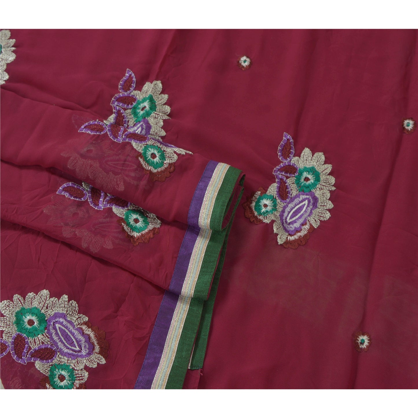 Санскритские винтажные фиолетовые сари из жоржета с вышивкой из экологически чистой ткани, блузка сари