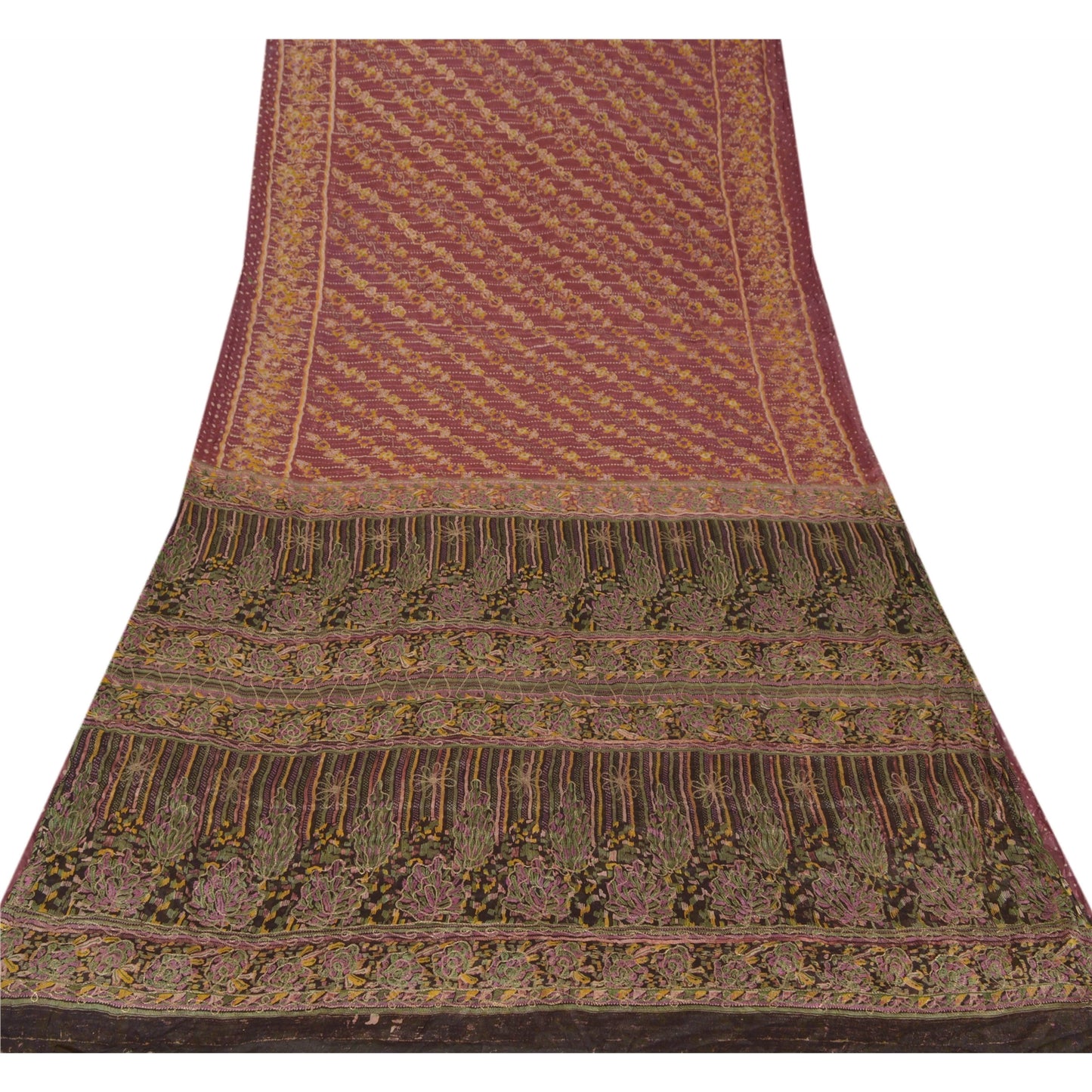 Sanskriti Vintage Pink Sarees Blend Silk Hand Embroidered Craft Sustainable Fabric Zari Sari