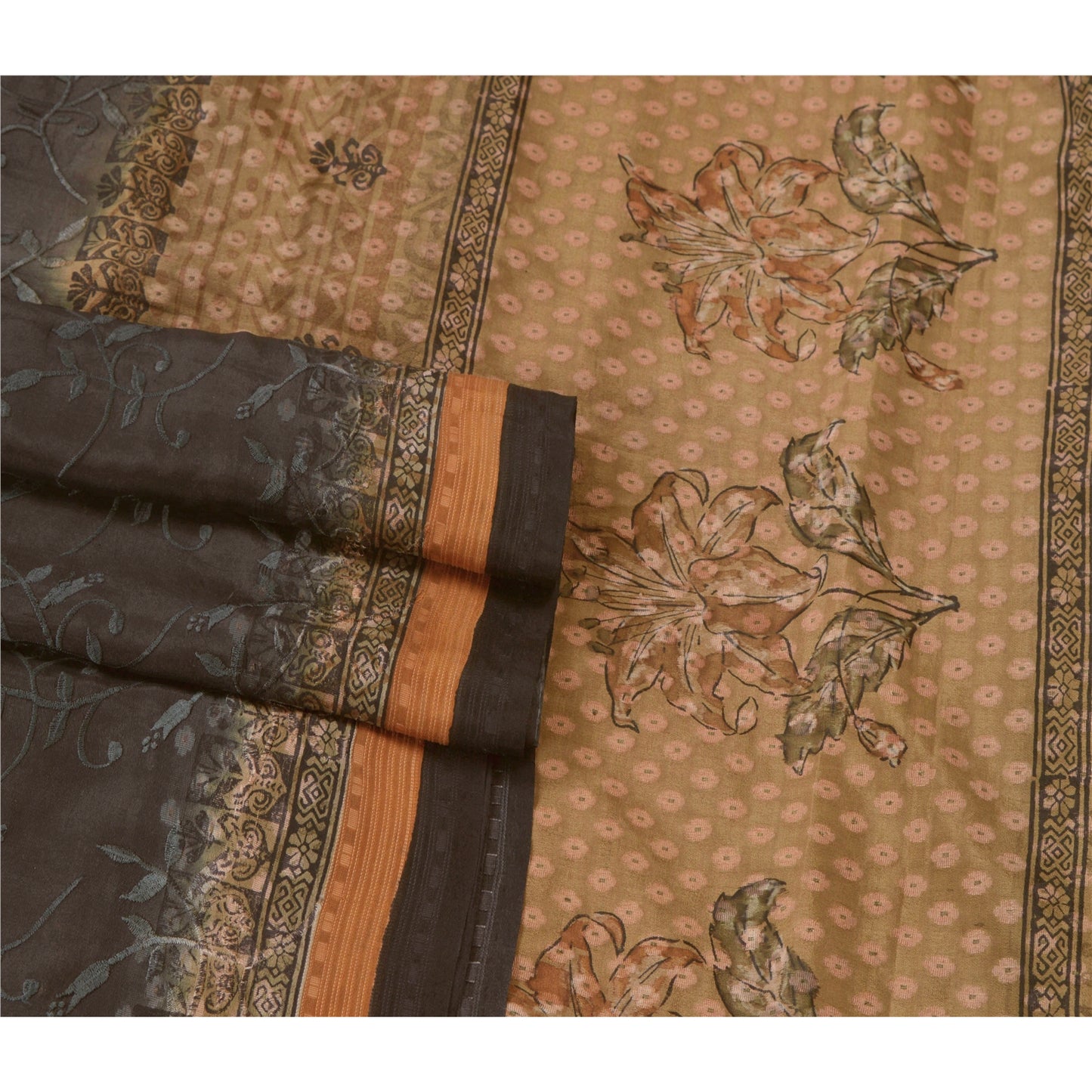 Sanskriti Vintage Black Sarees Pure Silk Embroidered Woven Craft Sustainable Fabric Sari