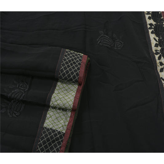 Sanskriti Vintage Black Sarees Blend Georgette Embroidered Sustainable Fabric Bollywood Sari