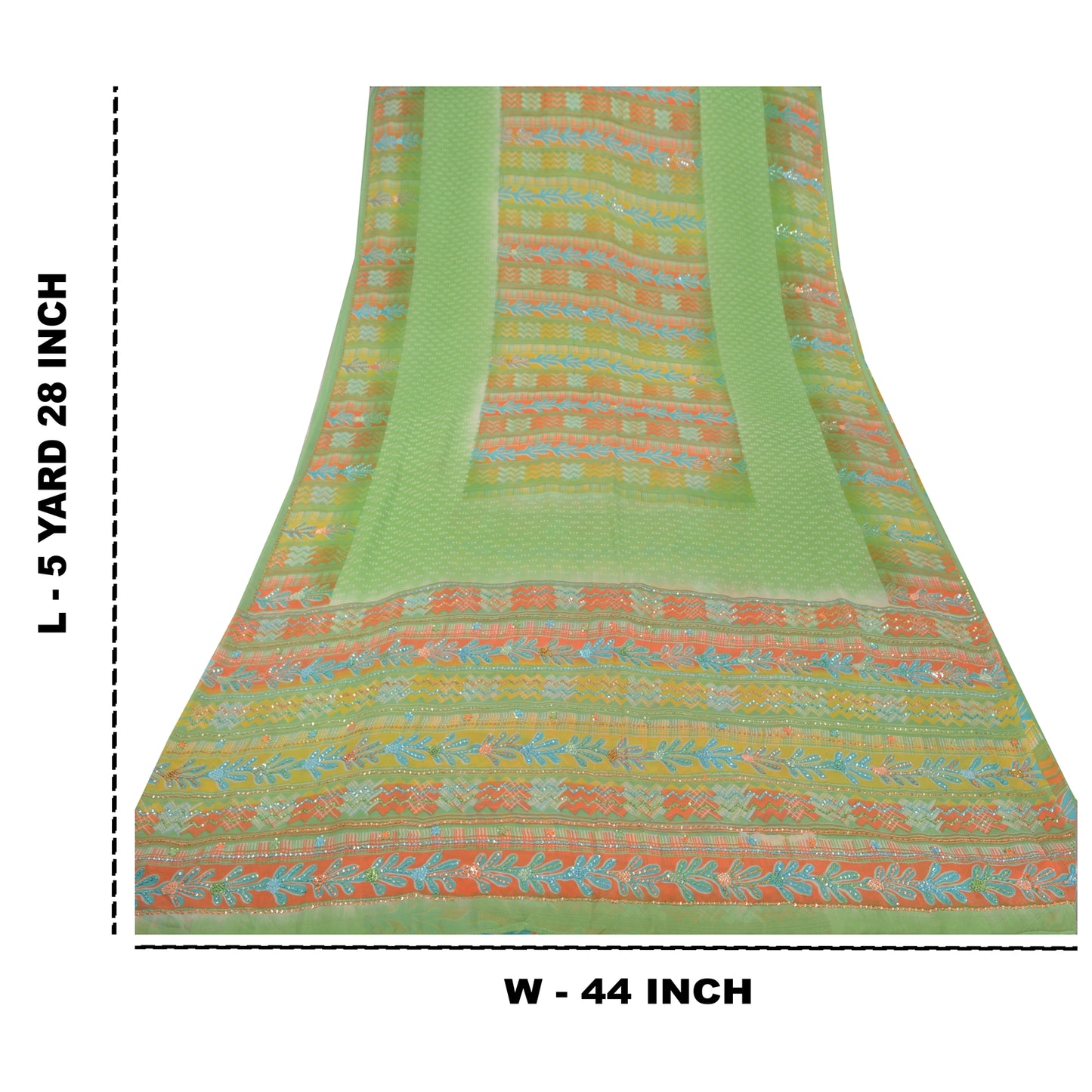 Sanskriti Vintage Green Sarees Pure Georgette Silk Hand Beaded Sustainable Fabric Sari