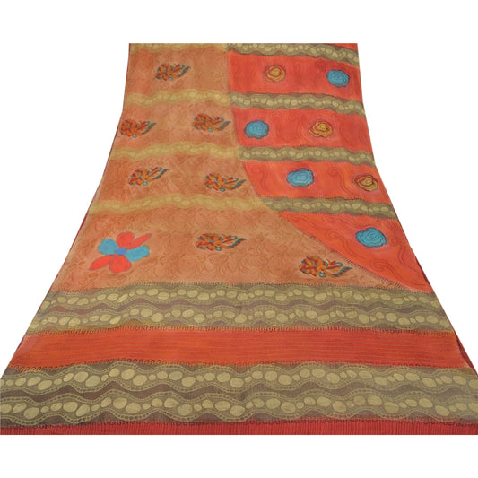Sanskriti Vintage Sarees 100% Pure Georgette Silk Woven Sustainable Fabric Bollywood Sari