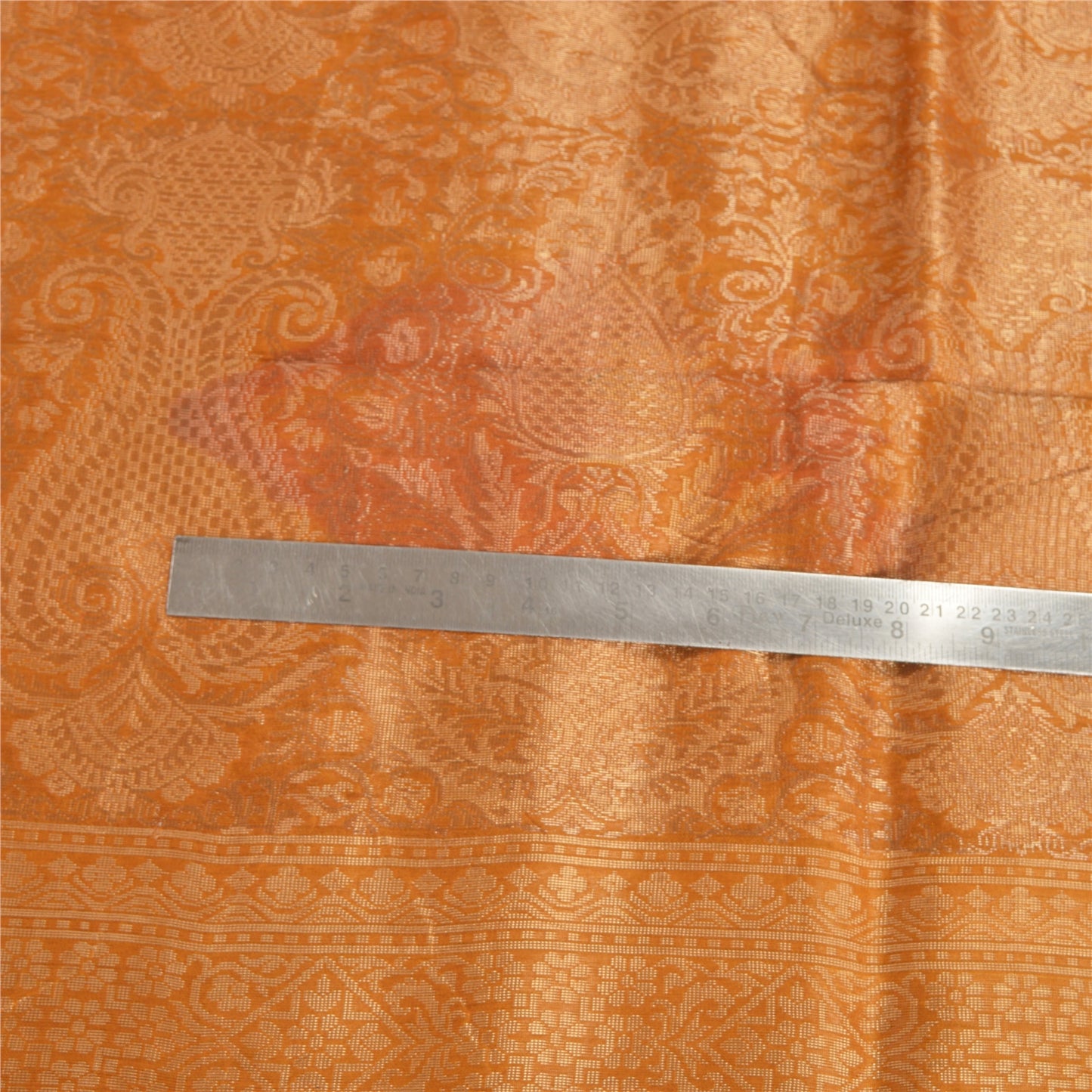 Sanskriti Vintage Saffron Sari Blend Silk Woven Sarees Craft 5 YD Premium Sustainable Fabric