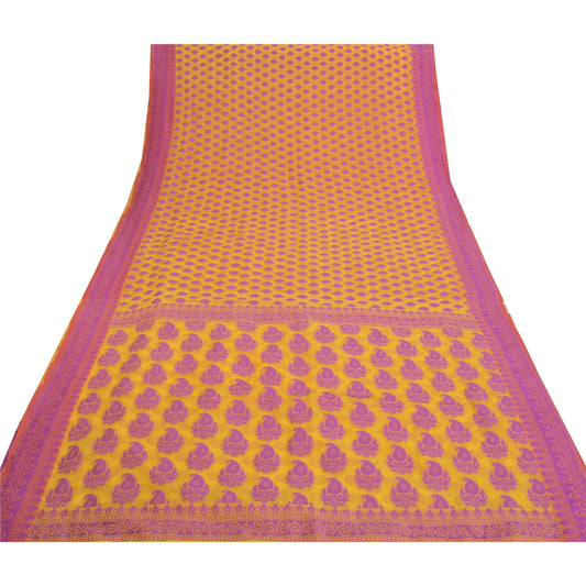 Санскрити Винтаж Горчица Индийское Сари Искусство Шелковые Сари Ремесленное Сотканное 5 Ярдов Экологичная Ткань