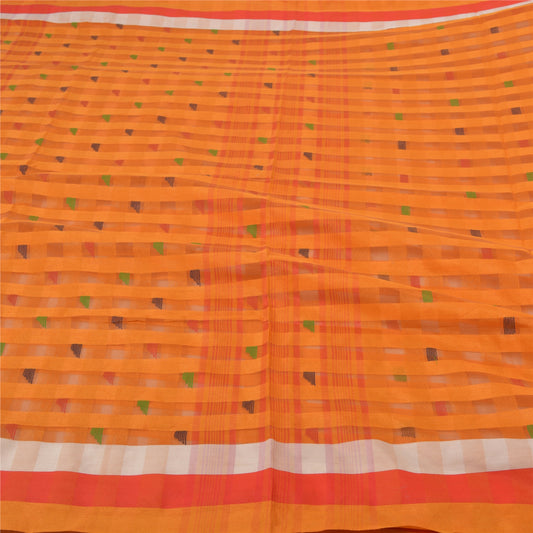 Sanskriti Vintage Saffron Sarees Cotton Woven Tant Sari Craft Premium Sustainable Fabric