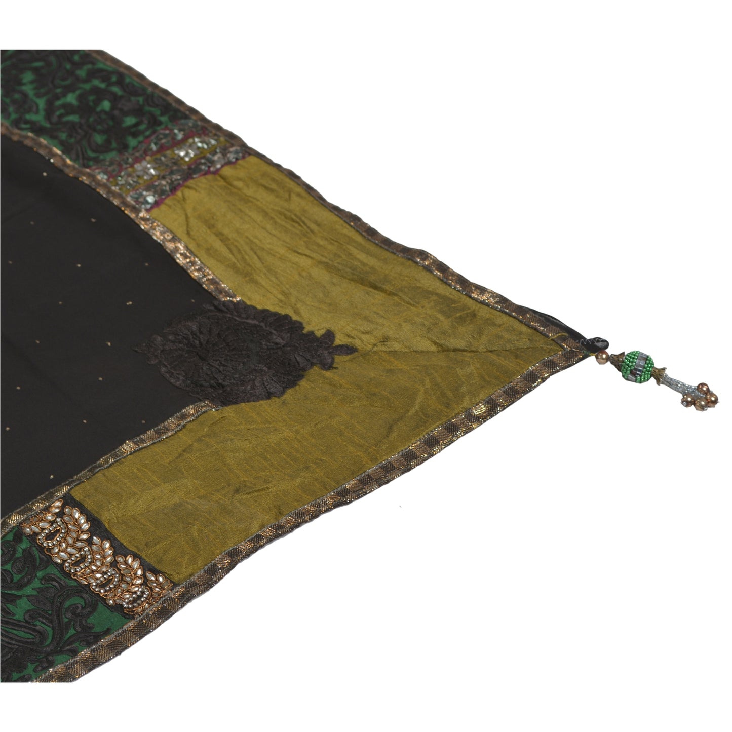 Sanskriti Vintage Black Sarees Blend Georgette Handmade Cultural Craft Sustainable Fabric