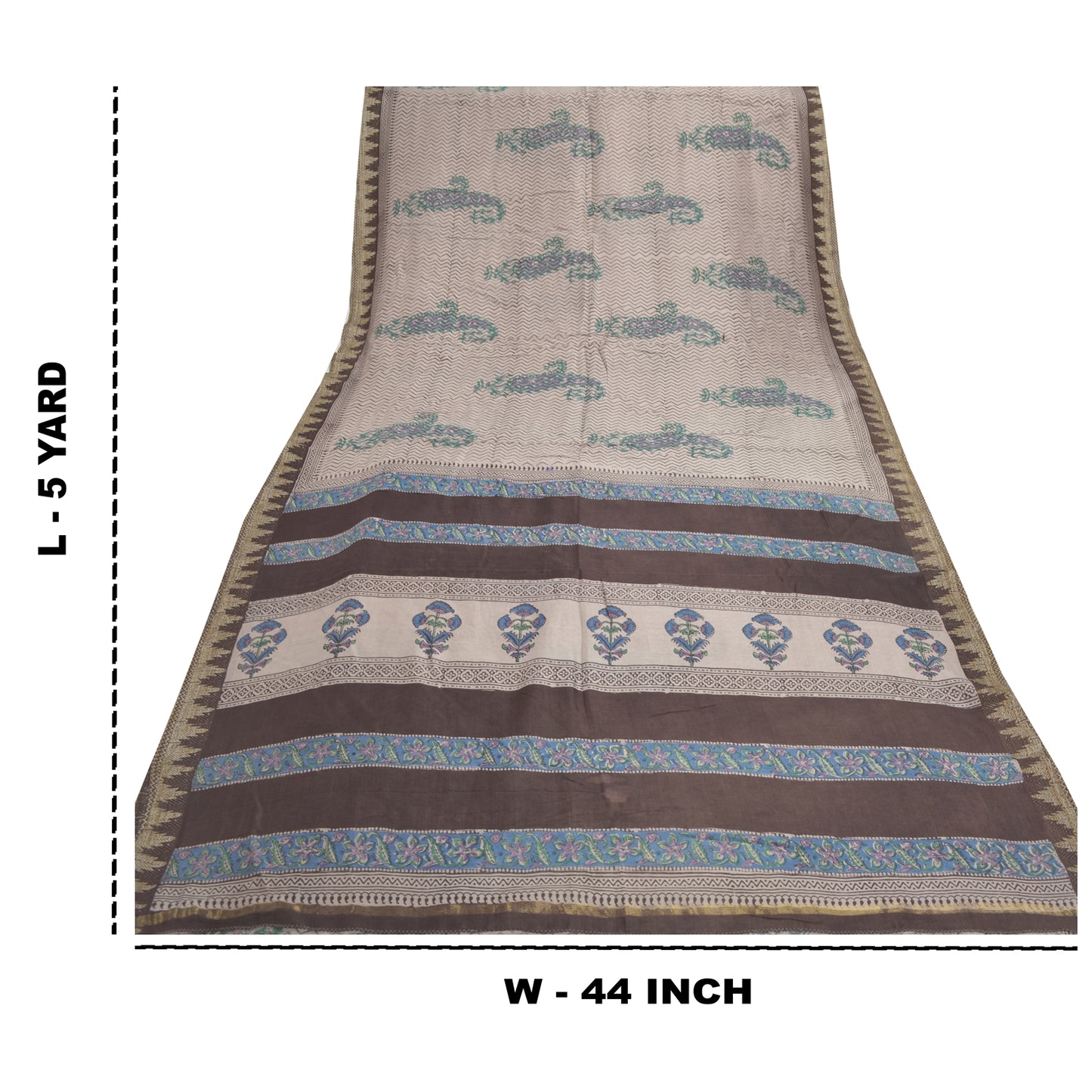 Sanskriti Vintage Cream Sarees Pure Cotton Block Print Kalamkari Sari Sustainable Fabric