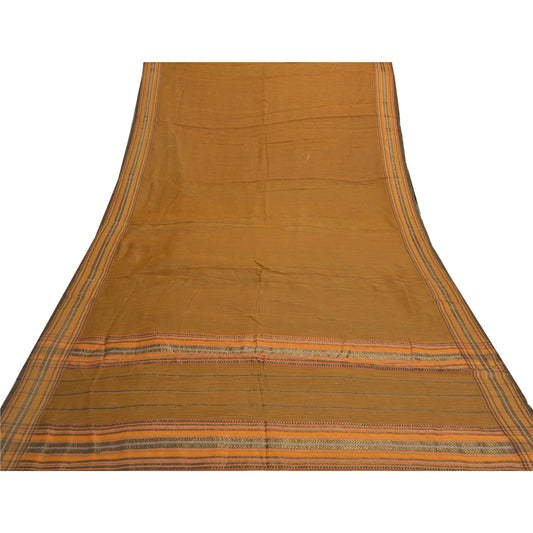 Санскритское винтажное горчичное индийское сари из чистого хлопка, тканые сари из экологически чистой ткани премиум-класса