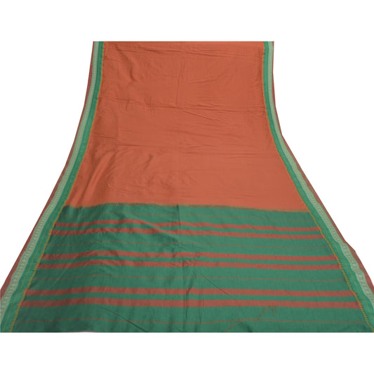Sanskriti Vintage Orange Sarees Blend Cotton Woven Premium Sari Craft Sustainable Fabric