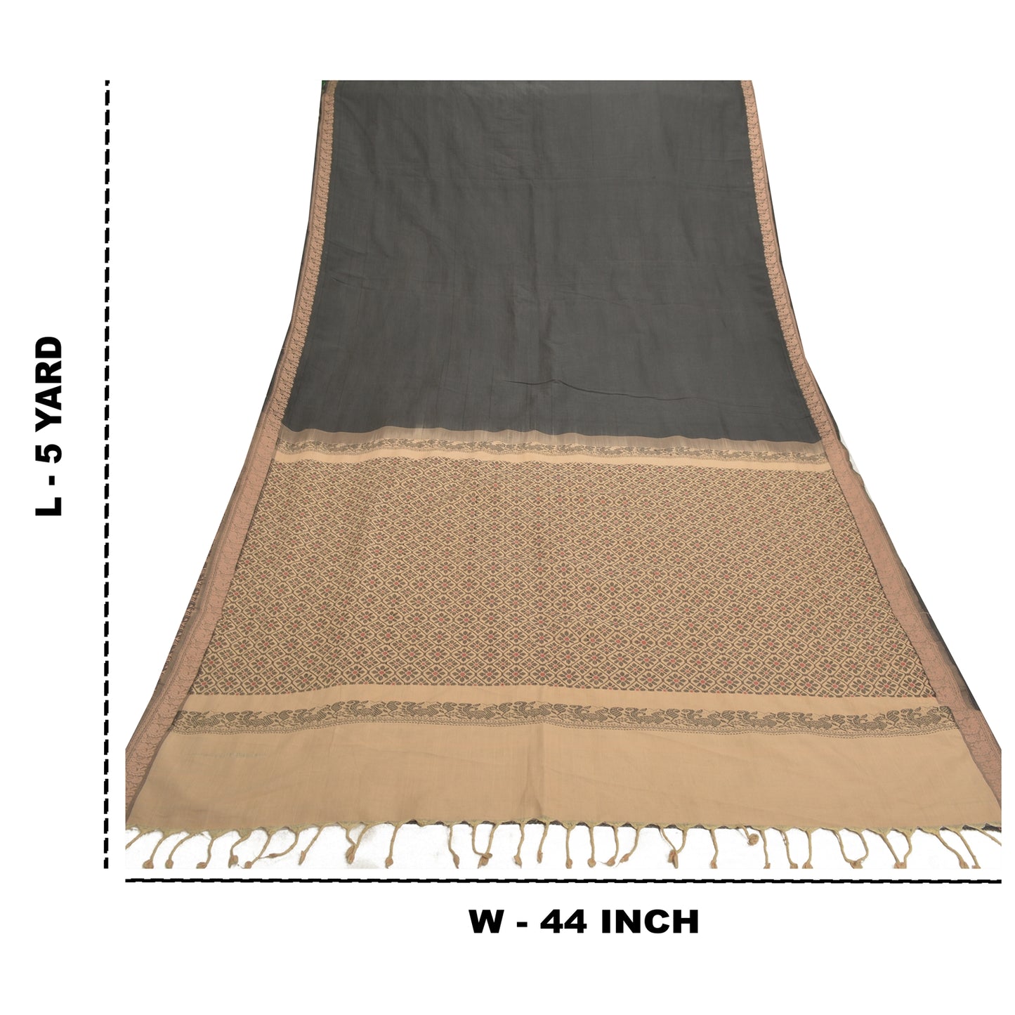 Санскрити Винтаж Черное сари Смесовая хлопковая ткань Четинард Павлин Сари Экологичная ткань