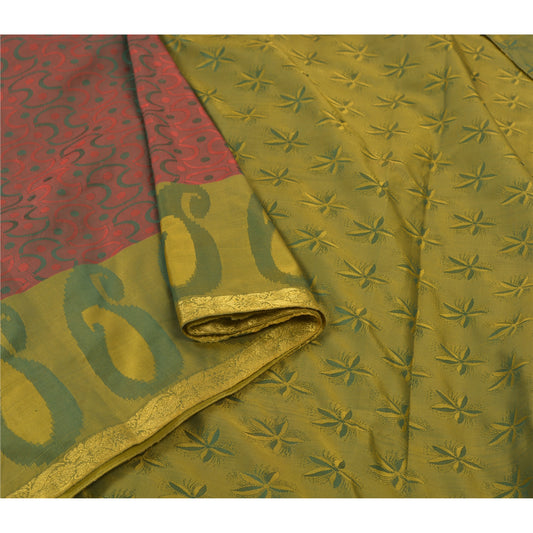 Sanskriti Vintage Green Sarees Art Silk Woven Premium Indian Sari 5 Yard Sustainable Fabric