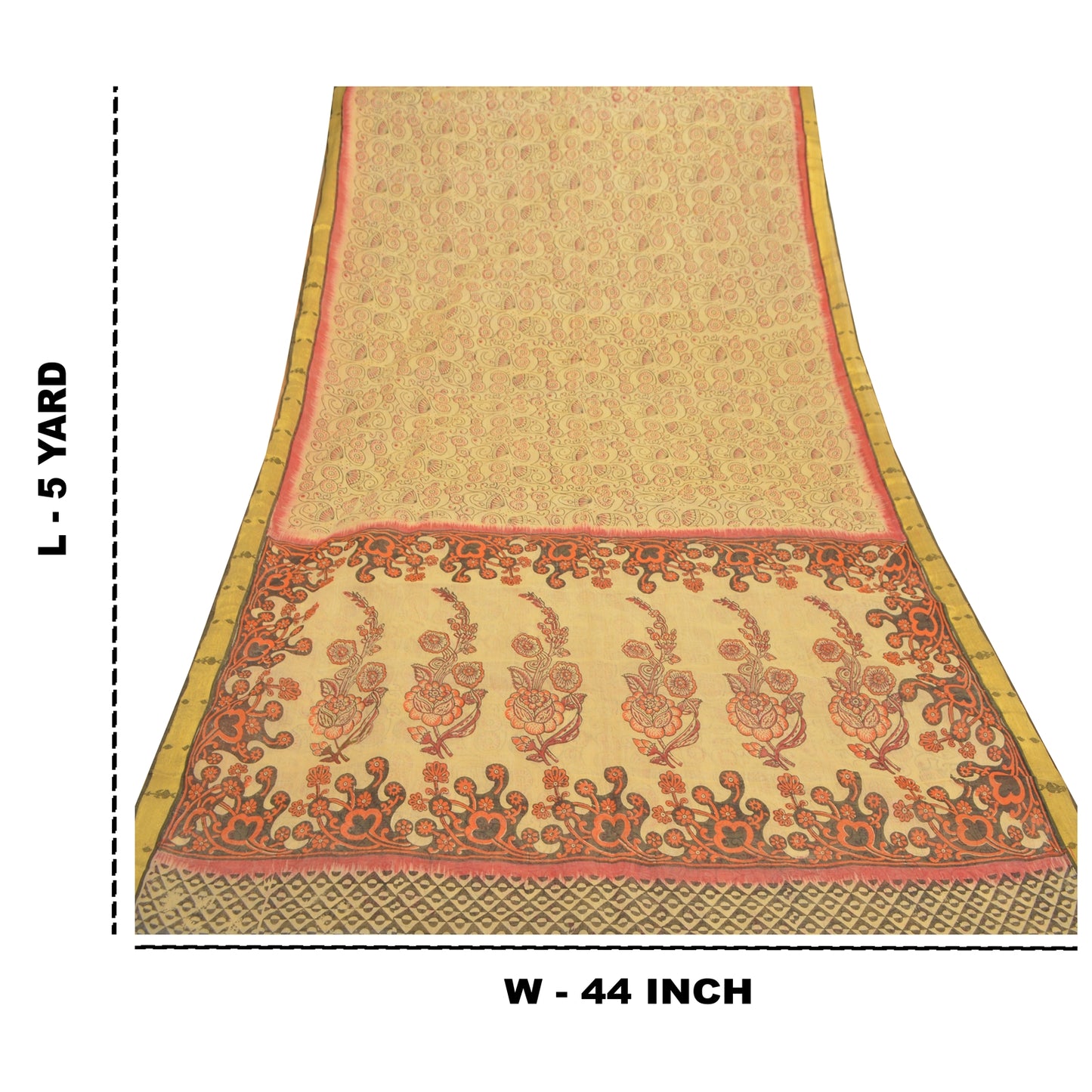 Sanskriti Vintage Cream Sarees Pure Cotton Printed Indian Sari Craft Sustainable Fabric