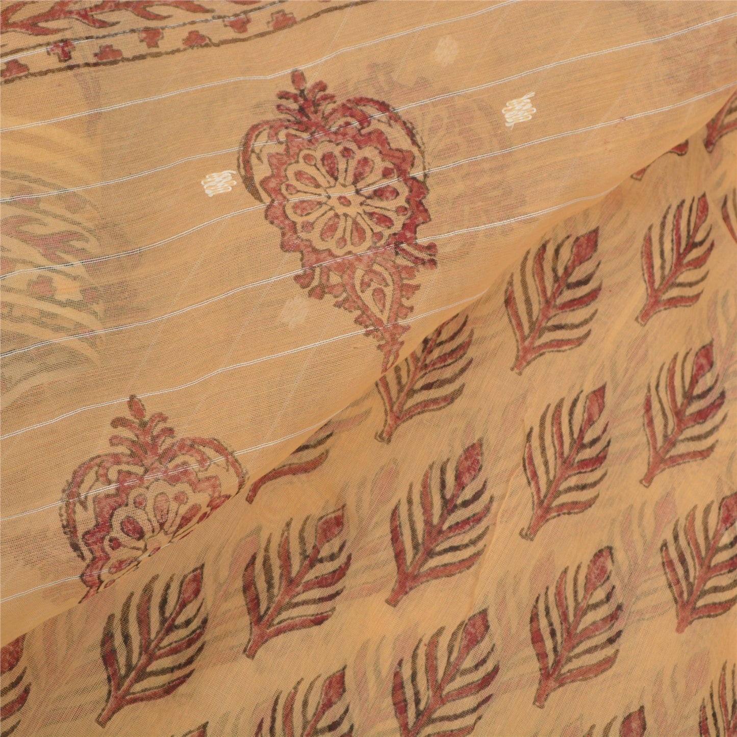 Sanskriti Vintage Peach Indian Sari Blend Cotton Block Printed Sarees Sustainable Fabric