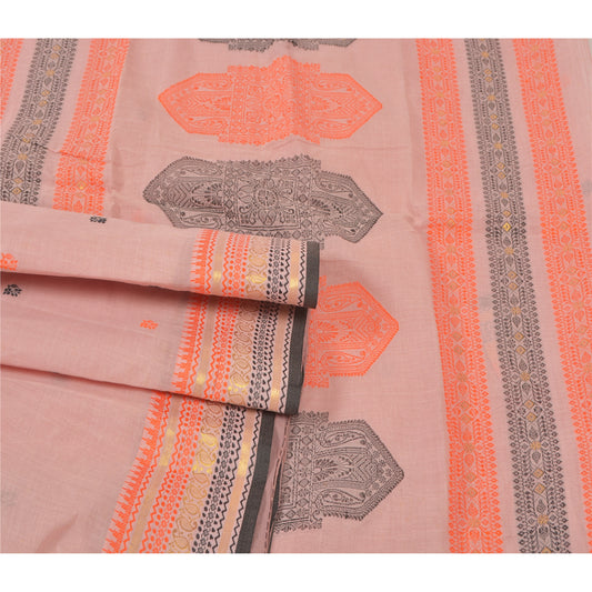 Sanskriti Vintage Light Pink Sarees Pure Cotton Woven Gamosa (Assam) Sari Sustainable Fabric