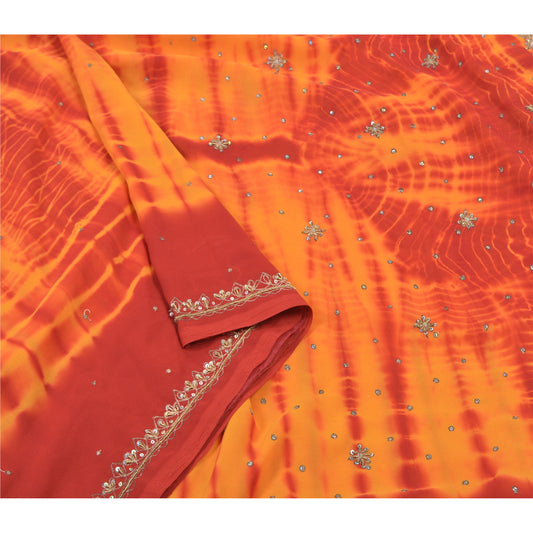 Sanskriti Vintage Yellow Sarees Georgette Handmade Leheria Sari Premium Sustainable Fabric