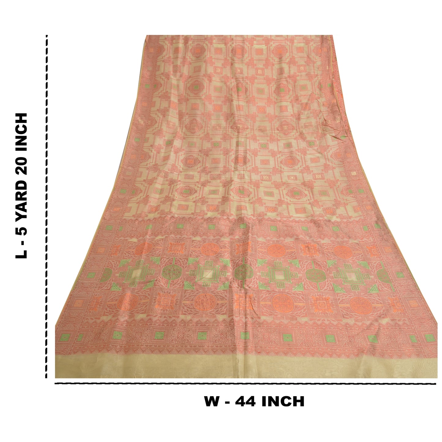 Sanskriti Vintage Cream Sarees Art Silk Woven Premium Sari Craft 5 Yard Sustainable Fabric