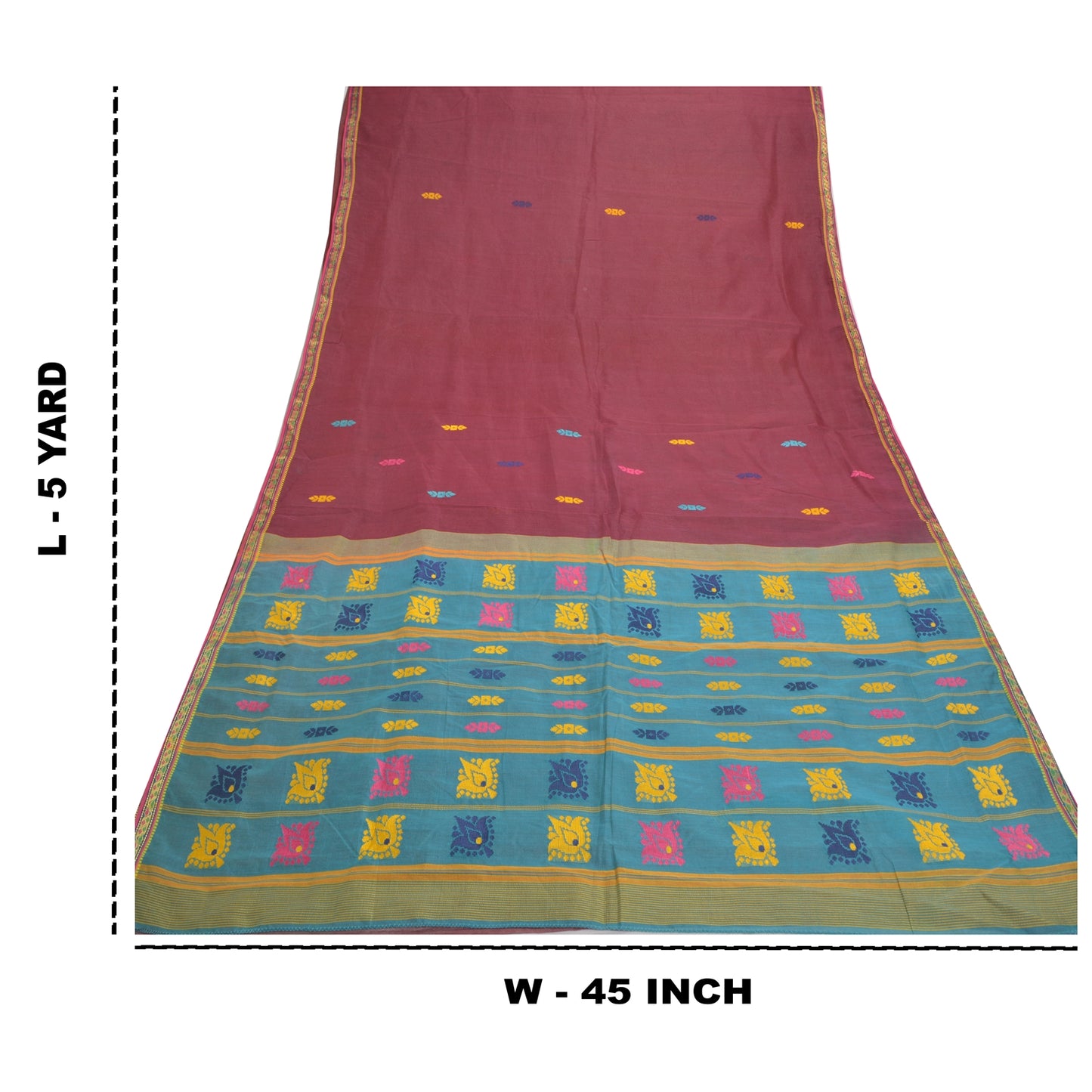 Sanskriti Vintage Blue Sarees Pure Silk Handwoven Tant Sari Premium Sustainable Fabric