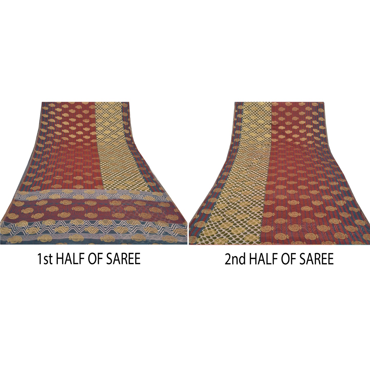 Sanskriti Vintage Bollywood Sarees Blend Georgette Woven/Print Work Sari Sustainable Fabric