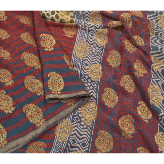 Sanskriti Vintage Bollywood Sarees Blandet Georgette Vævet/Print Sari Bæredygtigt Stoff