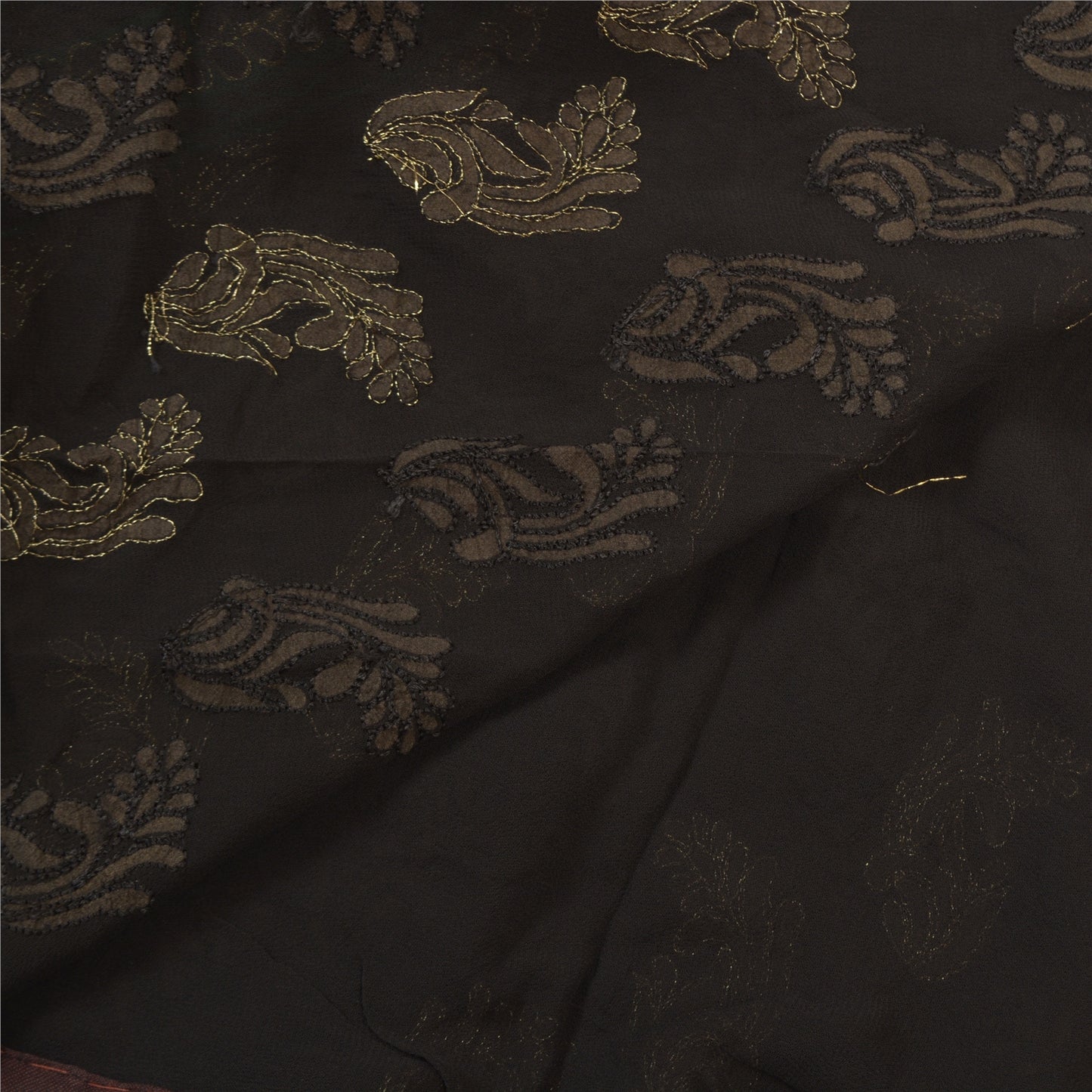 Sanskriti Vintage Black Saree Pure Georgette Silk Handmade Bollywood Sari Sustainable Fabric