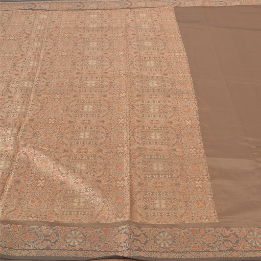 Sanskriti Vintage Brown Saree Art Silk Woven Premium Indian Sari Craft Sustainable Fabric