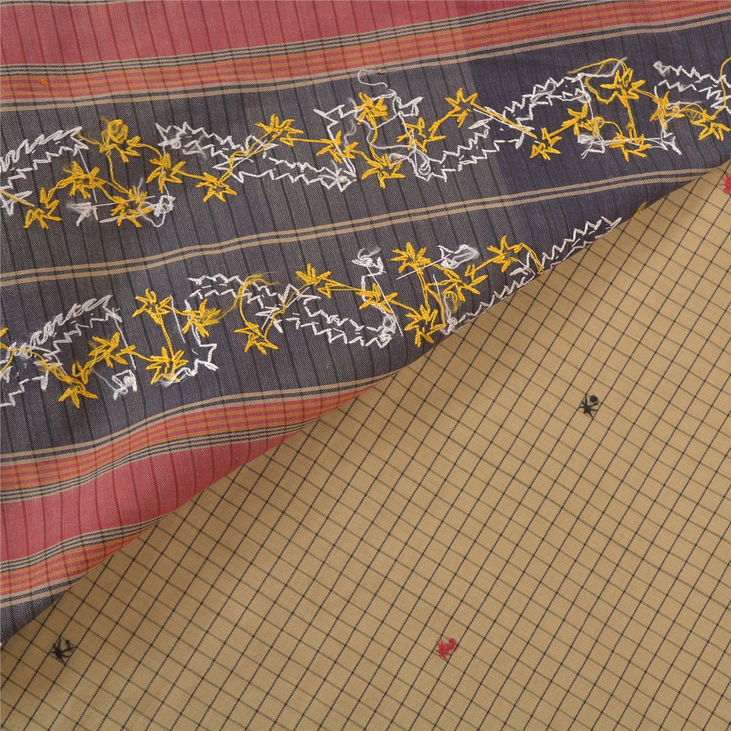 Sanskriti Vintage Beige Sarees Blend Cotton Sari Handmade Ilkal Sustainable Fabric