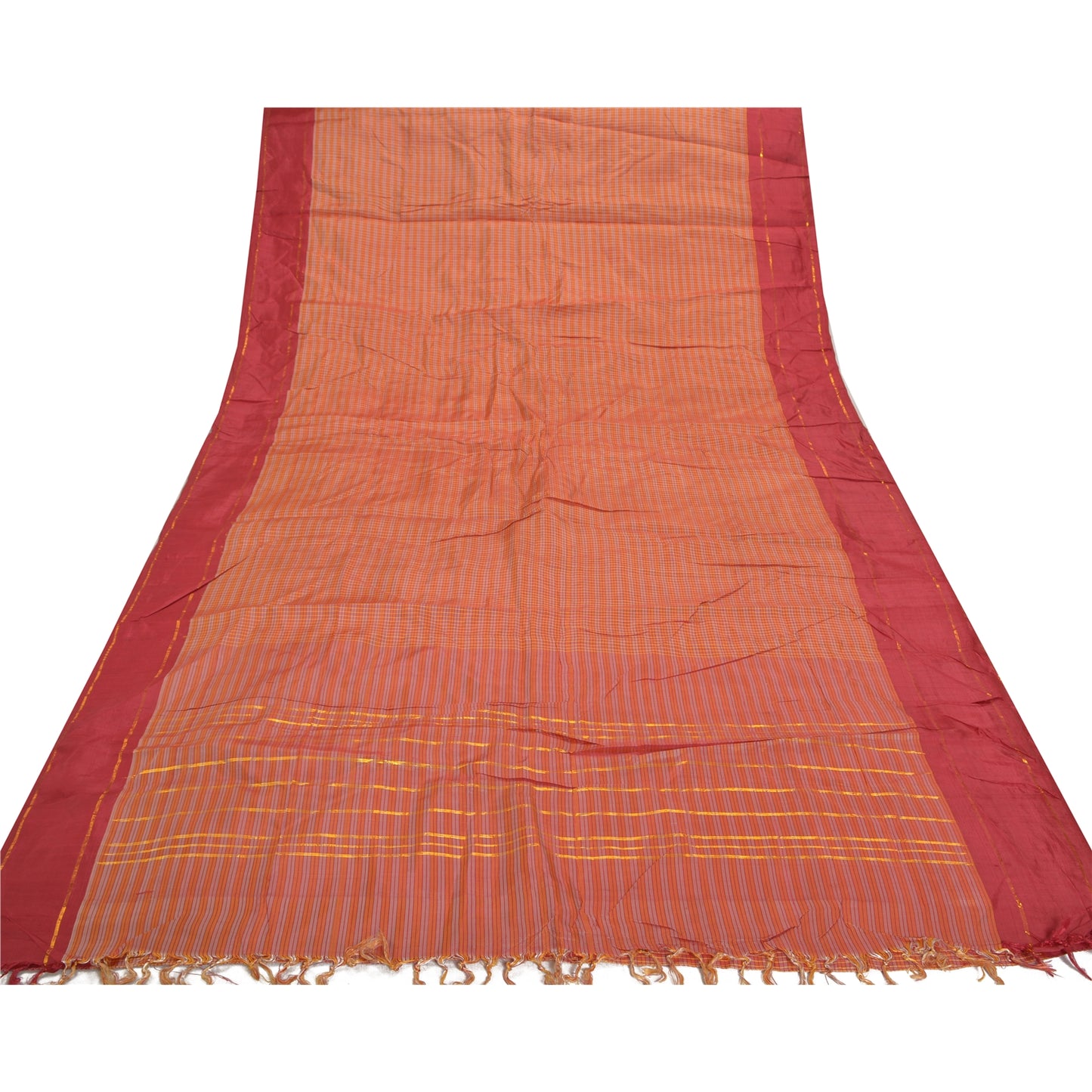 Sanskriti Vintage Orange Sarees Blend Silk Woven Chettinad/Kandangi Sari Sustainable Fabric