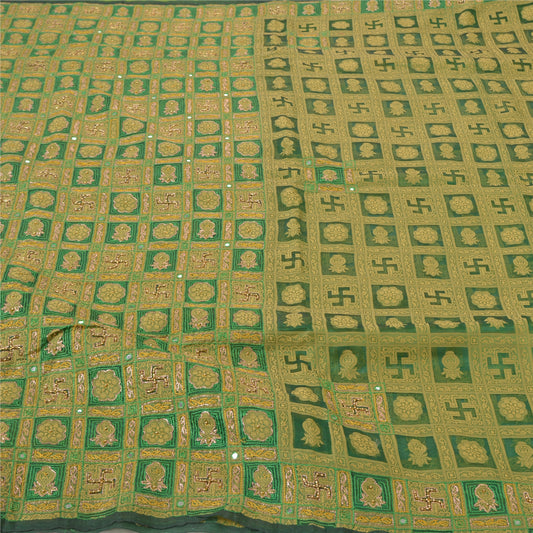 Sanskriti Vintage Green Sarees Organza Hand Beaded Woven Premium Sari Sustainable Fabric