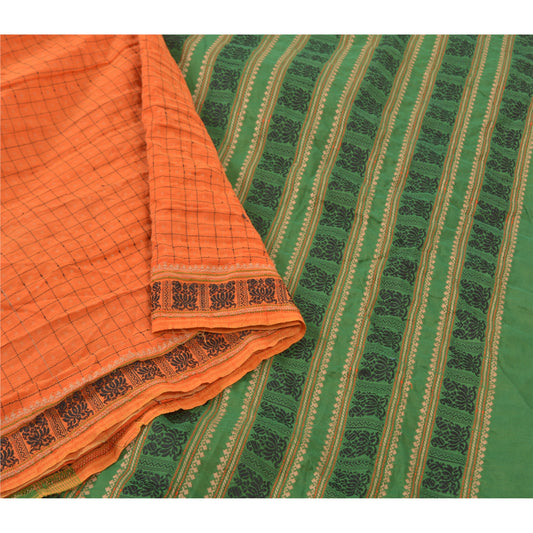 Sanskriti Vintage Green Sarees Pure Cotton Woven Chettinad/Kandangi Sari Sustainable Fabric