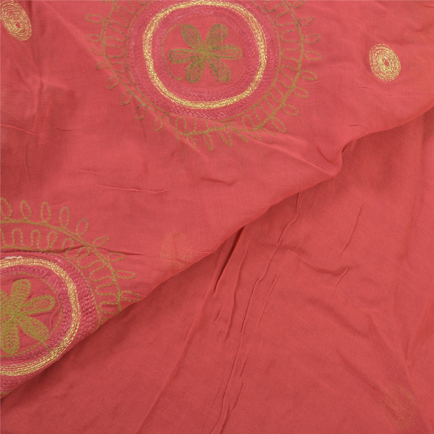Sanskriti Vintage Pink Sarees Blend Georgette Handmade Zari Work Sari Sustainable Fabric