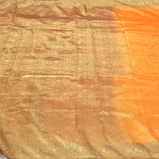 Sanskriti Vintage Saffron Sarees Art Silk Woven Kanjivaram Sari Zari Sustainable Fabric