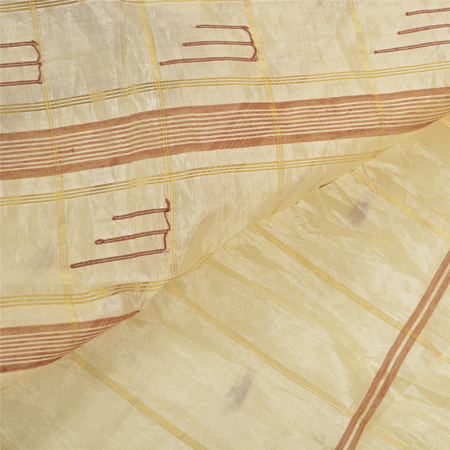 Sanskriti Vintage Cream Sarees Blend Silk Hand-Woven Indian Tant Sari Sustainable Fabric