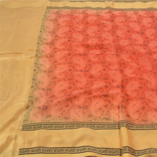 Sanskriti Vintage Orange Sarees 100% Pure Silk Hand-Woven Indian Sari Sustainable Fabric