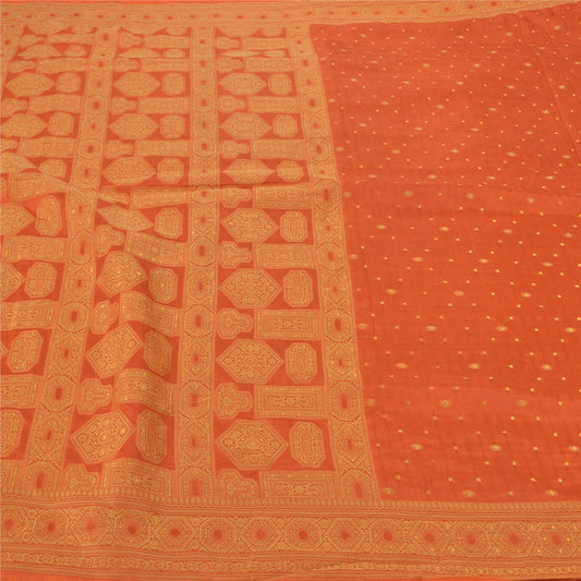Sanskriti Vintage Orange Sarees 100% Pure Silk Woven Indian Sari Craft Sustainable Fabric