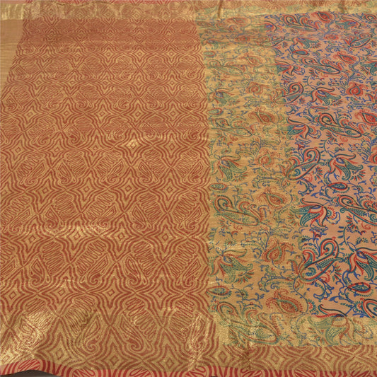 Sanskriti Vintage Beige Sarees 100% Pure Silk Woven Zari Sari Premium Sustainable Fabric