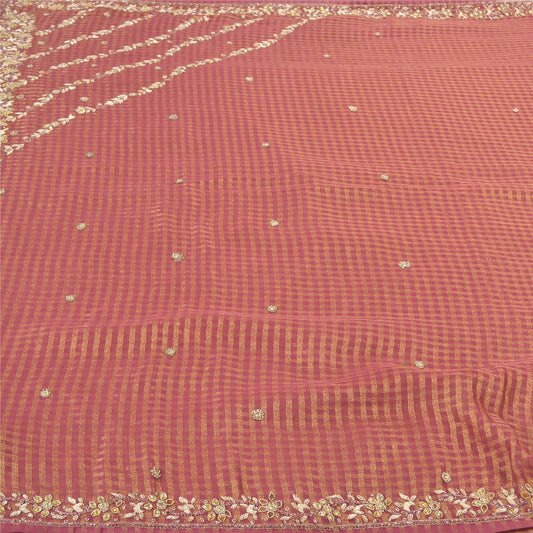 Sanskriti Vintage Pink Sarees Art Silk Hand Beaded Woven Sari Premium Sustainable Fabric