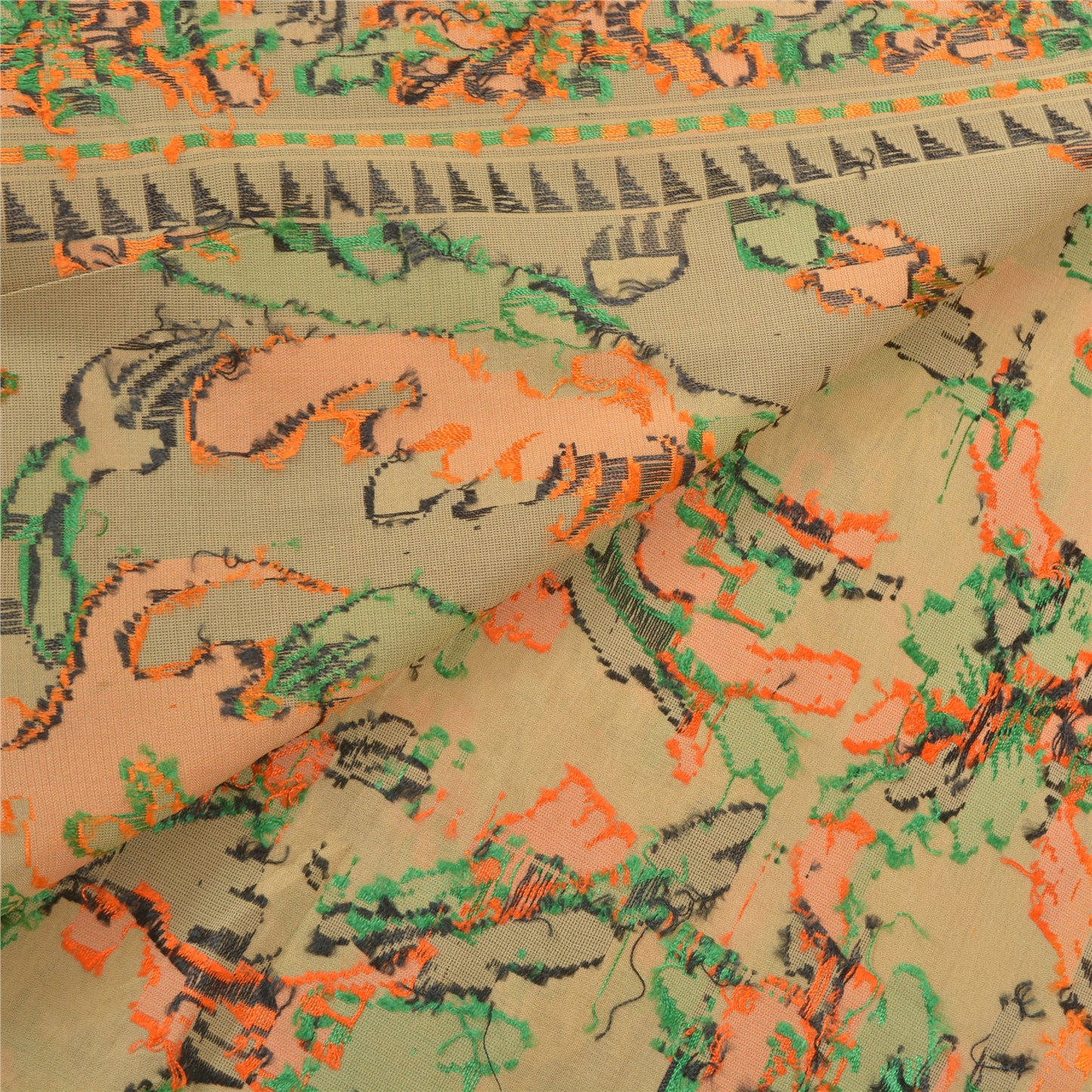 Sanskriti Vintage Cream Indian Sarees 100% Pure Silk Woven Sari Premium Sustainable Fabric