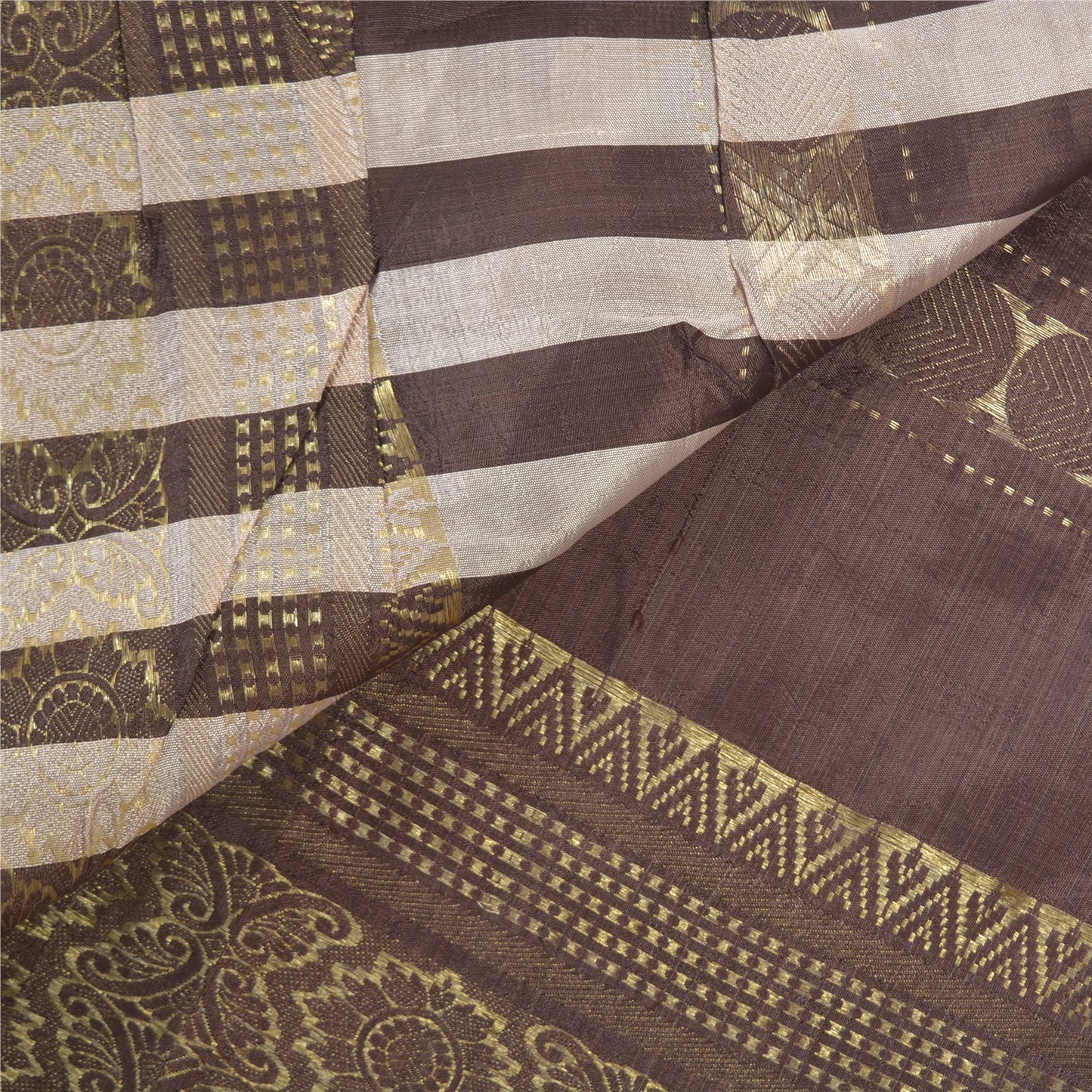 Sanskriti Vintage Brown Indian Sarees Art Silk Woven Zari Sari 5 Yard Sustainable Fabric