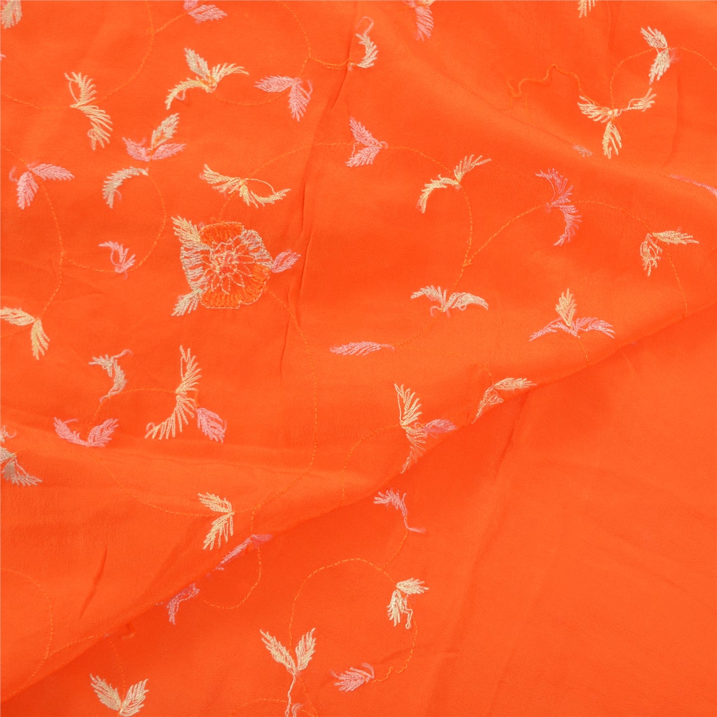 Sanskriti Vintage Orange Sari Ren Crepe Silke Håndperlede Sarier Premium Bæredygtigt Stof