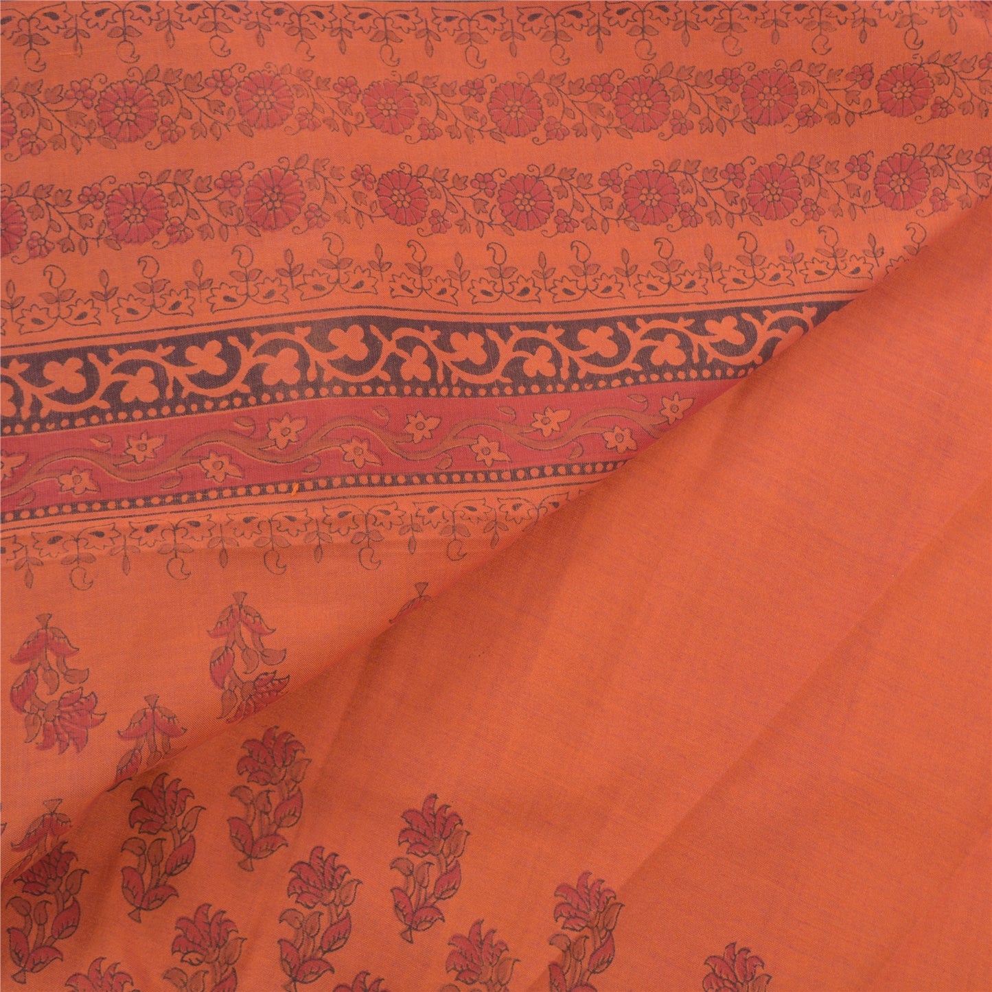 Sanskriti Vintage Rusty Orange Sarees Cotton Printed Sari Premium Craft Sustainable Fabric
