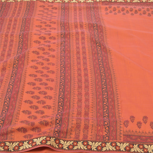 Sanskriti Vintage Rusty Orange Sarees Cotton Printed Sari Premium Craft Sustainable Fabric