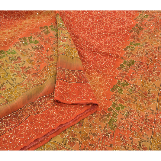 Sanskriti Vintage Sarees Pure Georgette Silk Sari Hand Beaded Kantha Sustainable Fabric