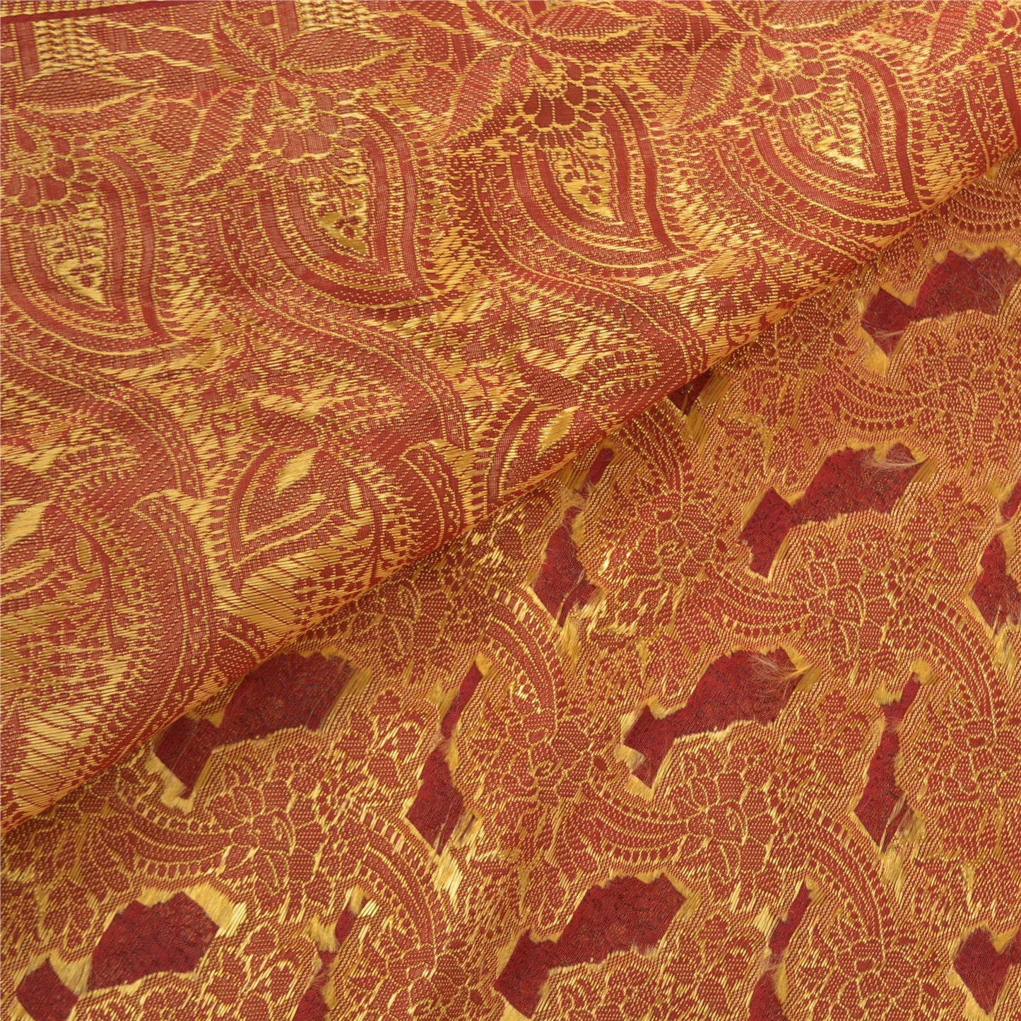 Sanskriti Vintage Red Indian Sarees Art Silk Woven Cultural Sari 5 Yard Sustainable Fabric