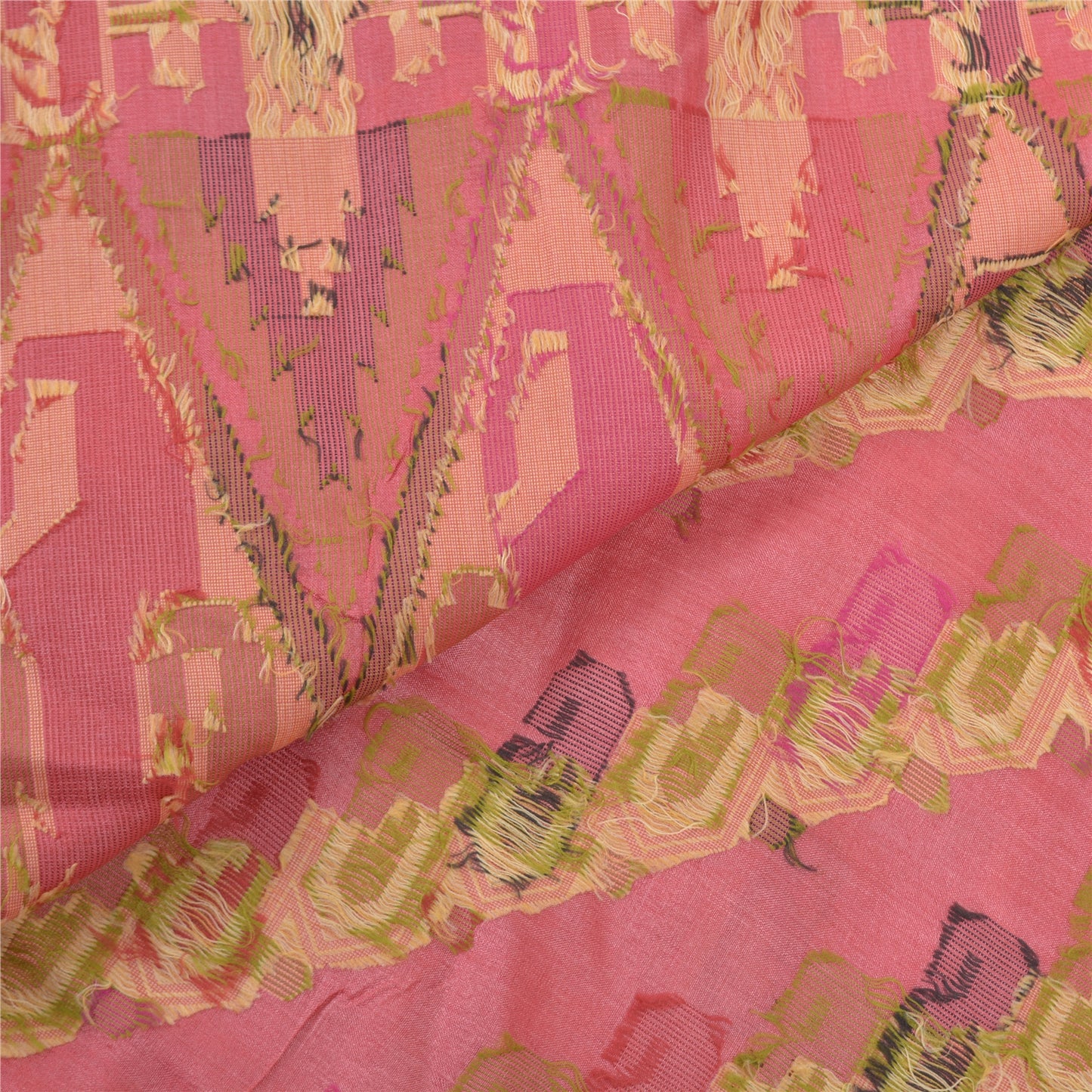 Sanskriti Vintage Pink Indian Sarees Pure Silk Handwoven Sari 5 Yard Sustainable Fabric
