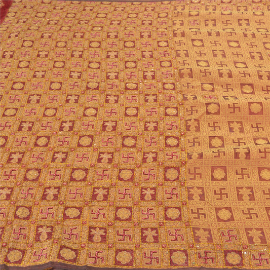 Sanskriti Vintage Sarees Pure Organza Silk Hand Beaded Woven Premium Sari Sustainable Fabric