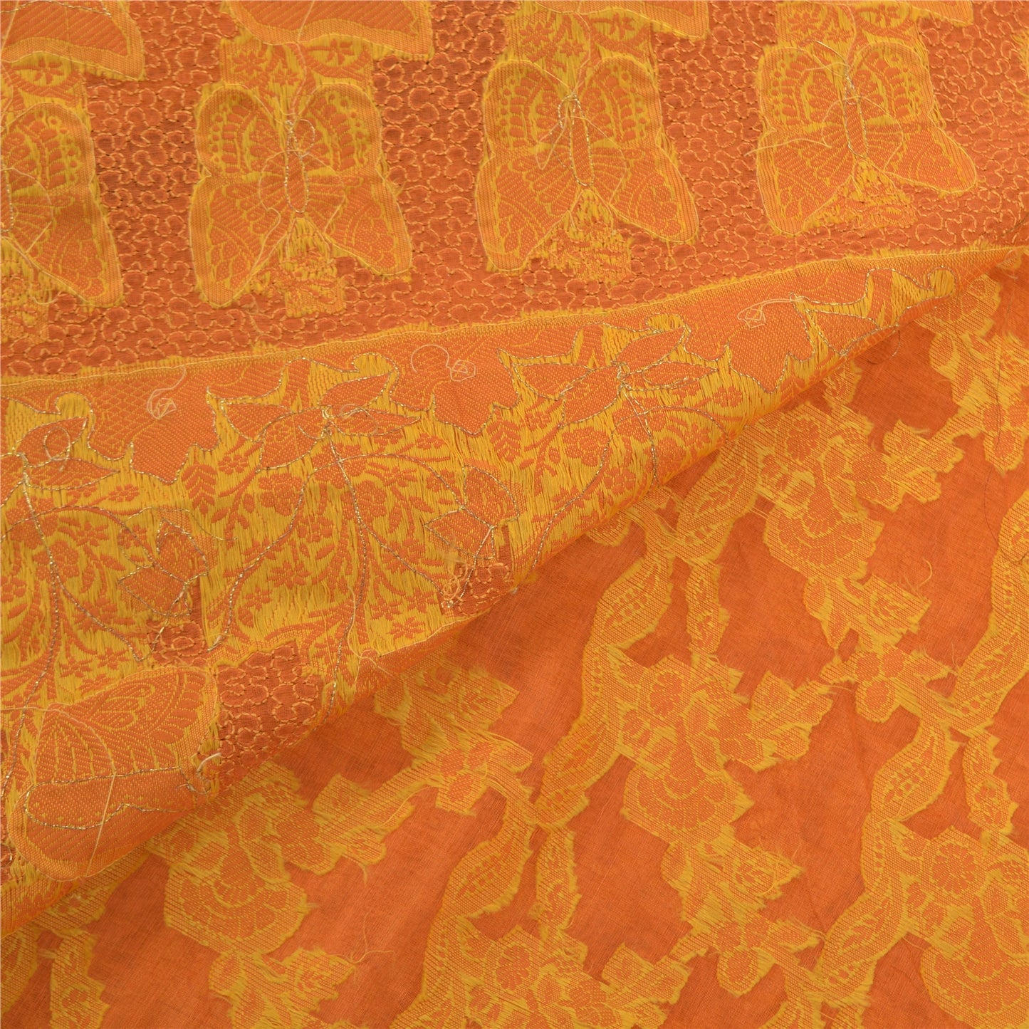 Sanskriti Vintage Orange Sarees Blend Silk Hand Beaded Woven Ethnic Sari Sustainable Fabric