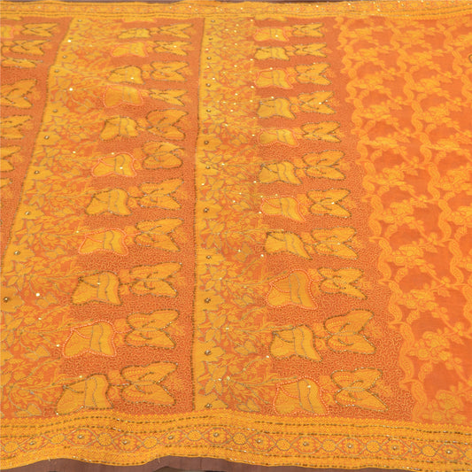 Sanskriti Vintage Orange Sarees Blend Silk Hand Beaded Woven Ethnic Sari Sustainable Fabric
