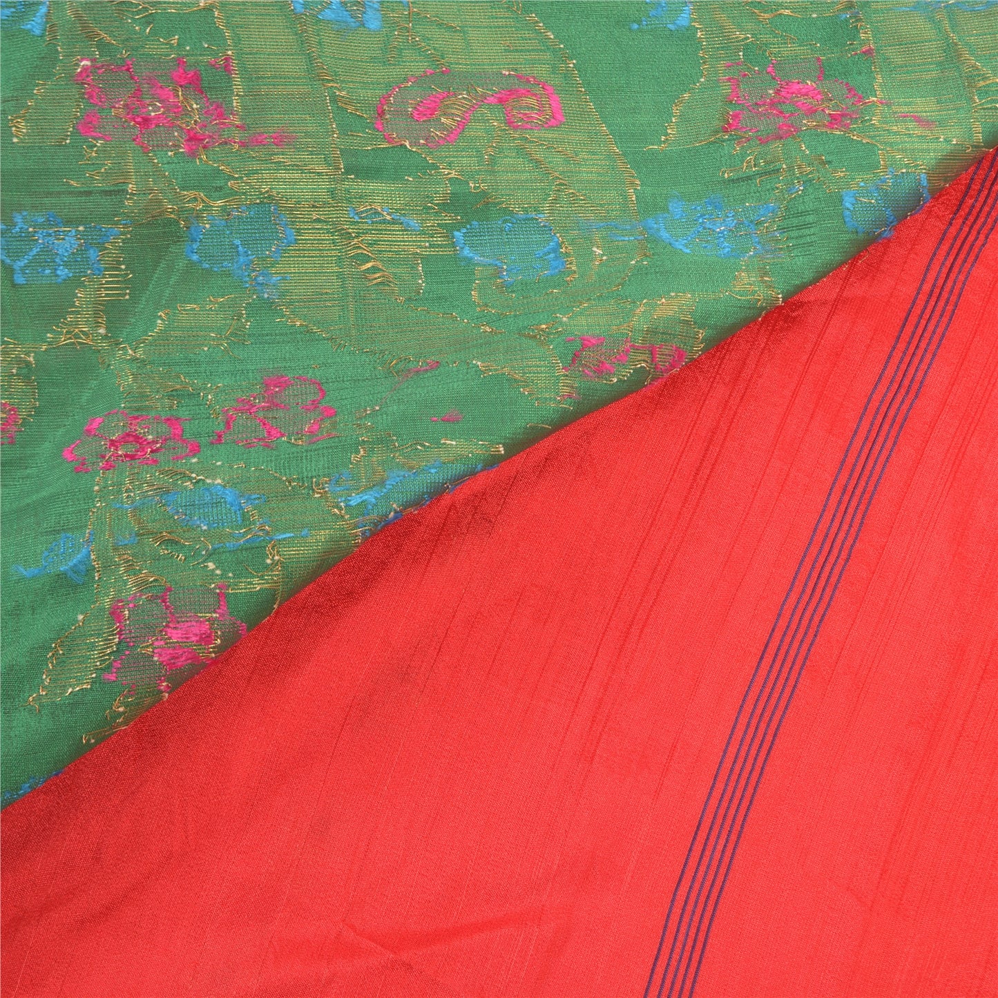 Sanskriti Vintage Red Sarees Blend Silk Hand- Woven Zari Premium Sari Sustainable Fabric